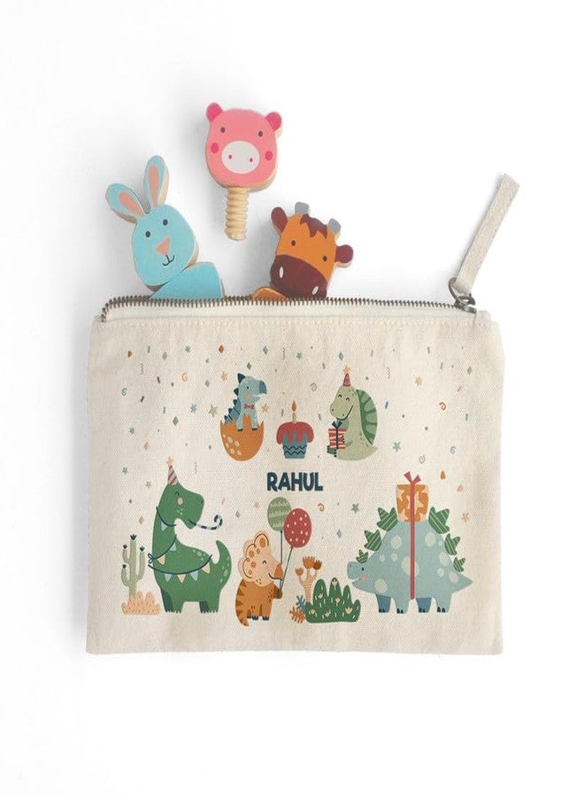 Zooboo Catch All Pouch Personalized with Kid's Names, 100% Cotton with Zipper, Pencil Pouch for Boys and Girls, School Supply Stationery Box Organizer for Students Dino Party - Image 3